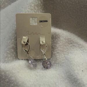 H&M Silver Earrings with Purple Zirconia